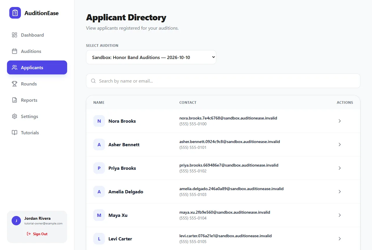 Applicant directory
