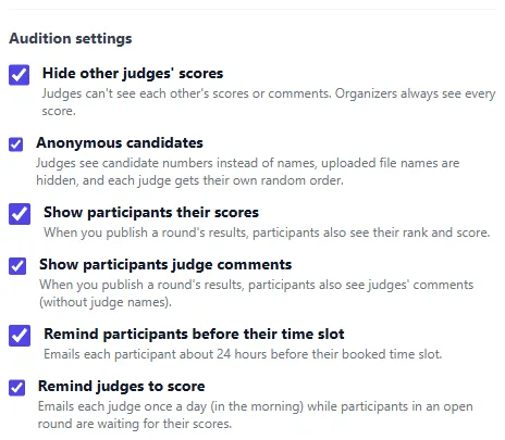 The reminder options in Audition settings