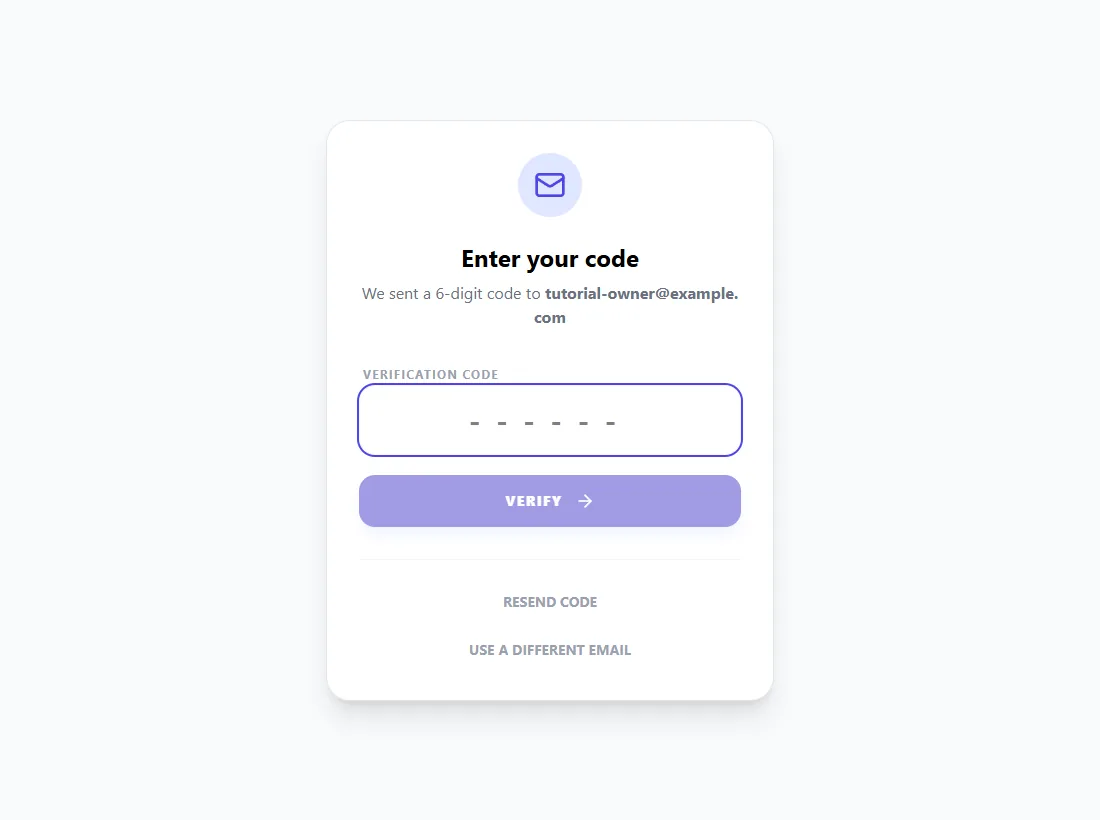 The Enter your code screen