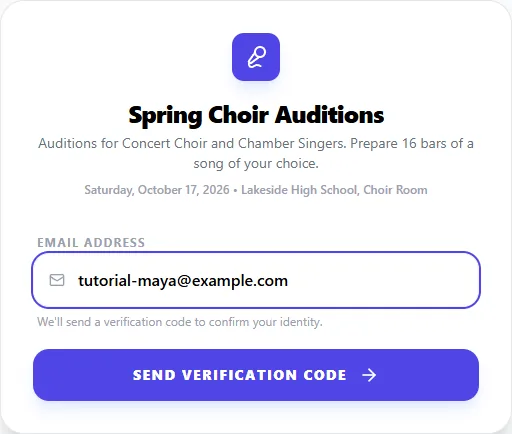 The invite page asking for an email address