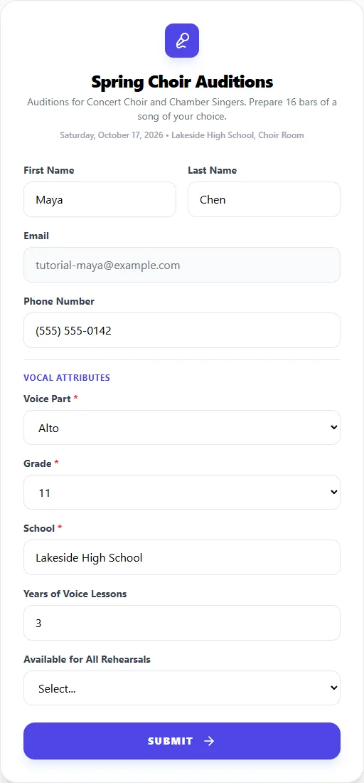 Invite sign-up form