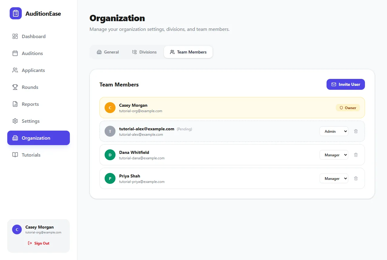 The Team Members tab
