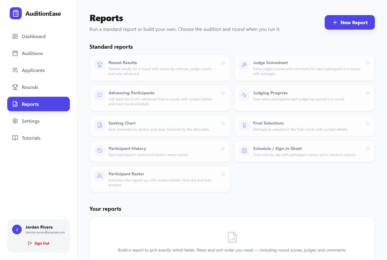 Reports page