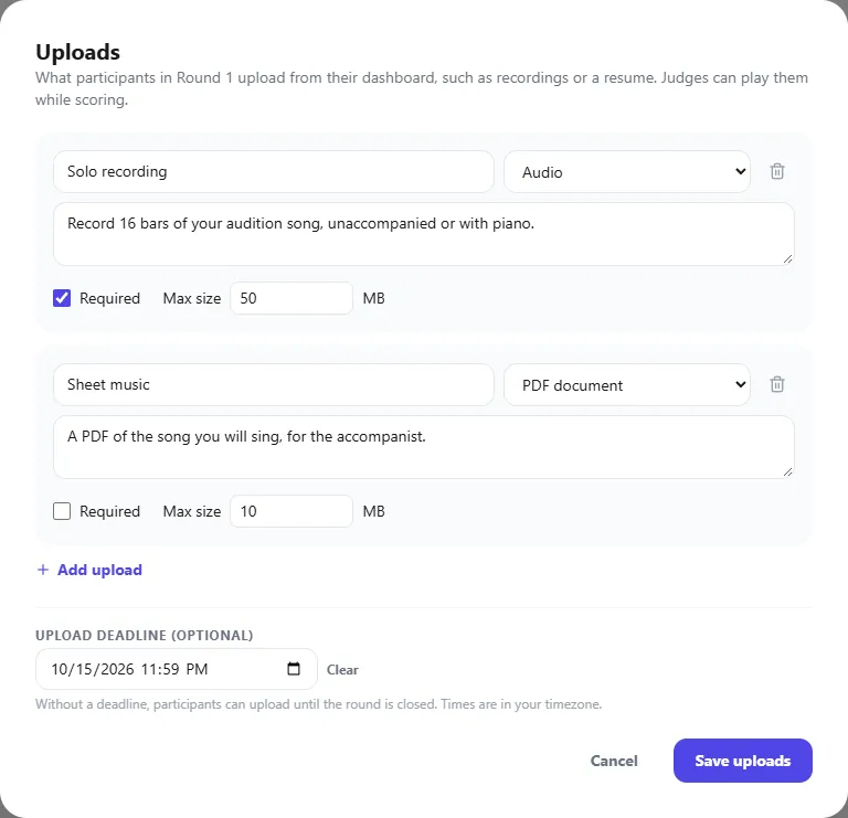 The Uploads editor
